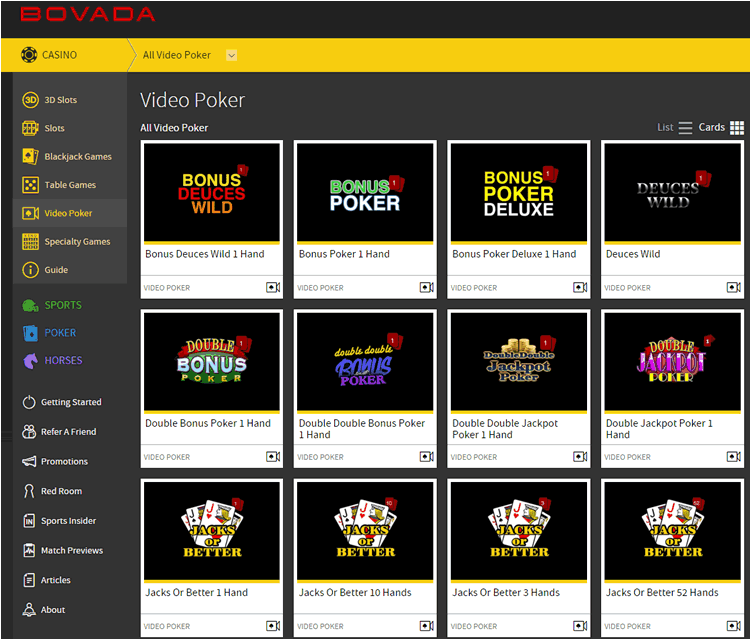 18 Video Poker Variants at Bovada