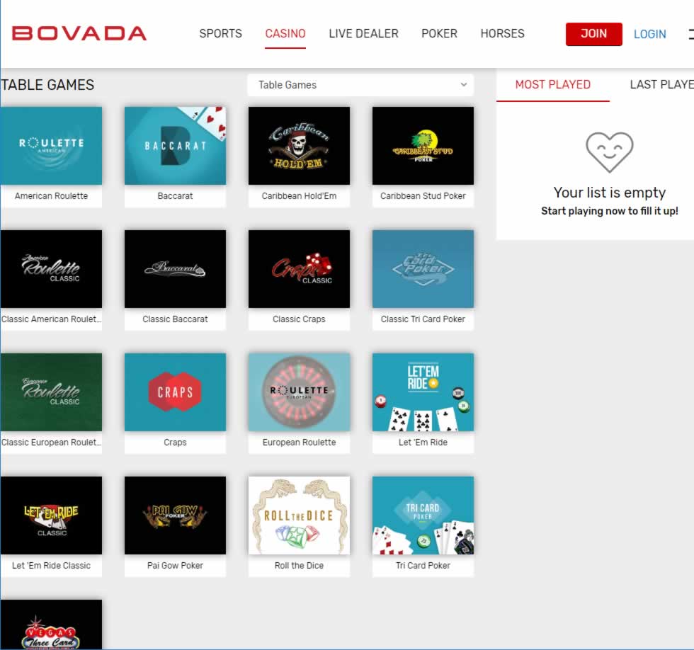 Bovada Casino Table Games